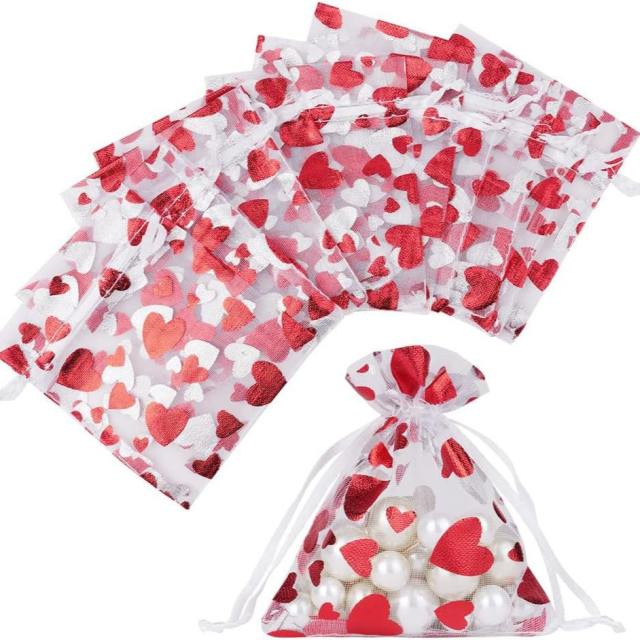 Hot sale red heart organza jewelry bag string bag Valentine's Day 100pcs