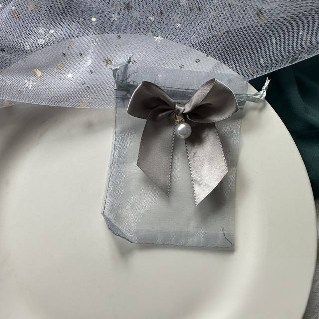 Sweet ribbon bow organza jewelry bag 50pcs