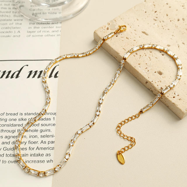 18KG luxury tennis chain stainless steel necklace bracelet set