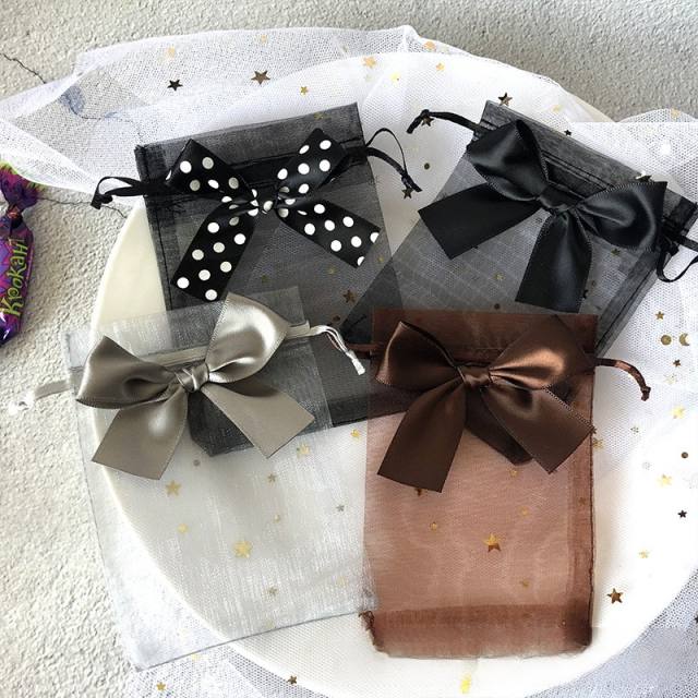 Elegant ribbon bow organza bag jewelry bag string bag 100pcs