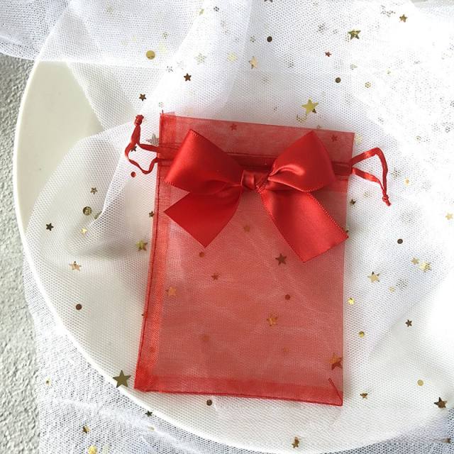 Elegant ribbon bow organza bag jewelry bag string bag 100pcs