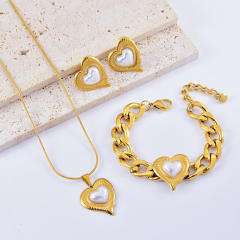 Personality chunky chain heart charm stainless steel necklce set