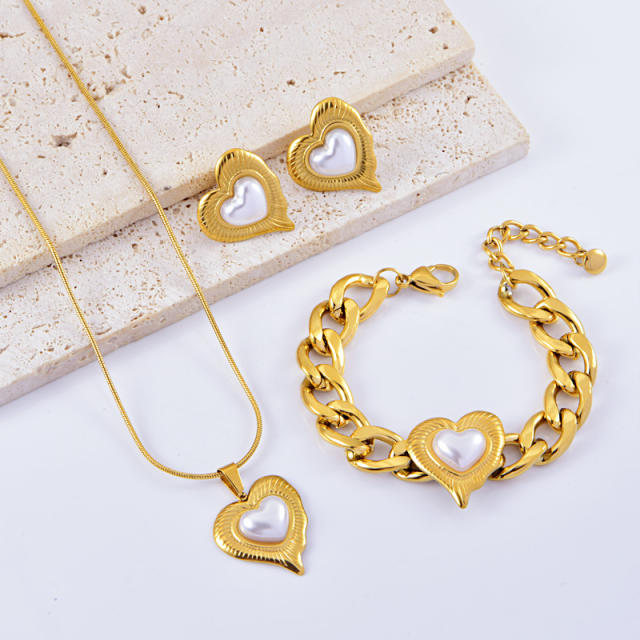 Personality chunky chain heart charm stainless steel necklce set
