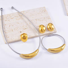 Chunky geometric stainless steel choker necklace set