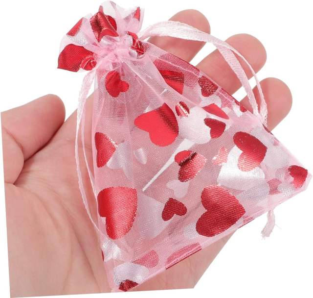 Hot sale red heart organza jewelry bag string bag Valentine's Day 100pcs
