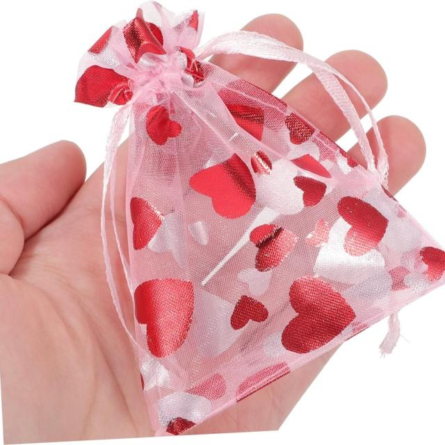 Hot sale red heart organza jewelry bag string bag Valentine's Day 100pcs