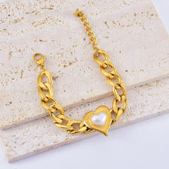 Personality chunky chain heart charm stainless steel necklce set