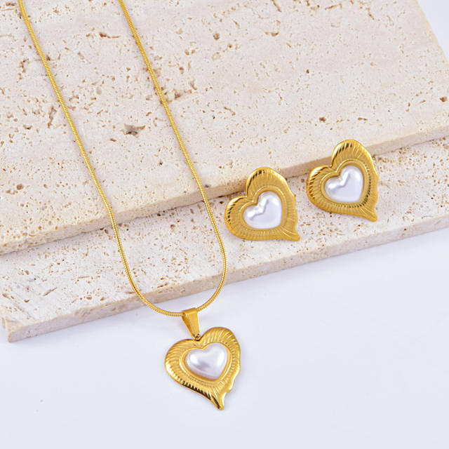 Personality chunky chain heart charm stainless steel necklce set