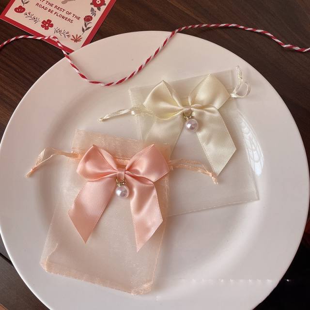 Sweet ribbon bow organza jewelry bag 50pcs