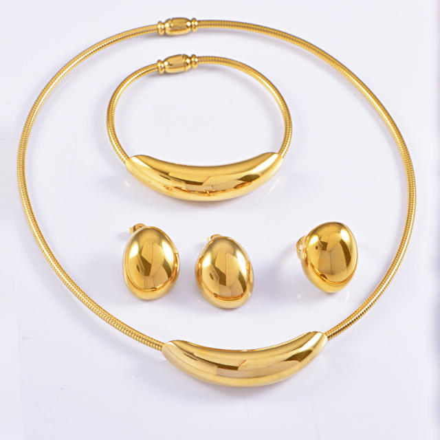 Chunky geometric stainless steel choker necklace set