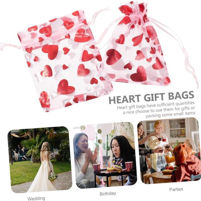 Hot sale red heart organza jewelry bag string bag Valentine's Day 100pcs