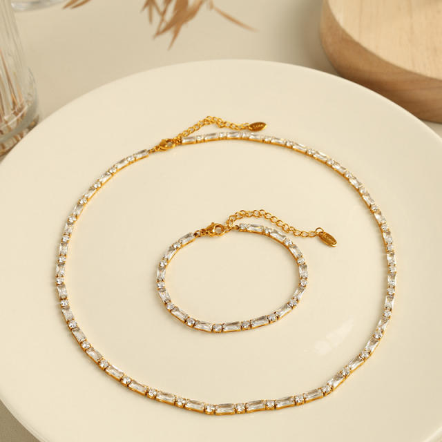 18KG luxury tennis chain stainless steel necklace bracelet set