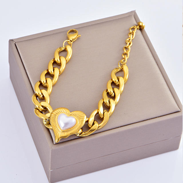 Personality chunky chain heart charm stainless steel necklce set