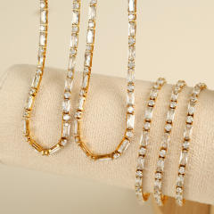 18KG luxury tennis chain stainless steel necklace bracelet set