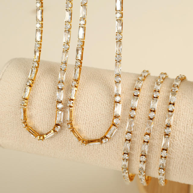 18KG luxury tennis chain stainless steel necklace bracelet set