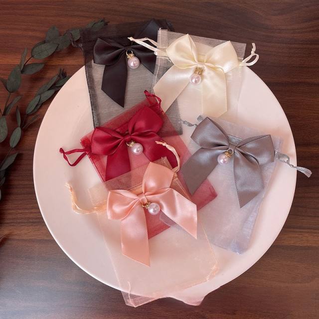 Sweet ribbon bow organza jewelry bag 50pcs