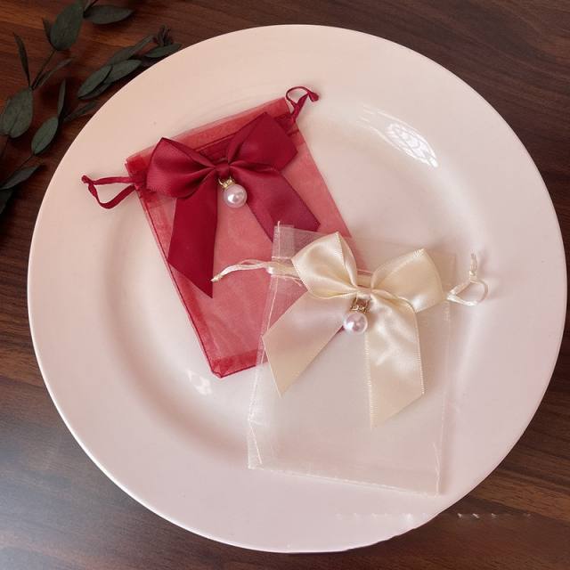Sweet ribbon bow organza jewelry bag 50pcs