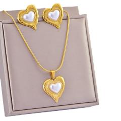 Personality chunky chain heart charm stainless steel necklce set