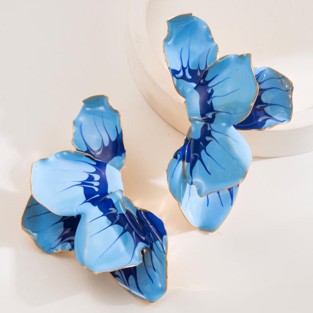 Boho color enamel alloy flower big earrings