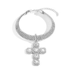 Chunky crystal statement cross diamond choker necklace