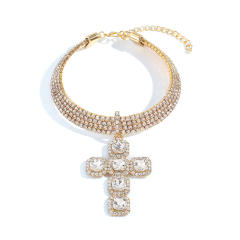 Chunky crystal statement cross diamond choker necklace