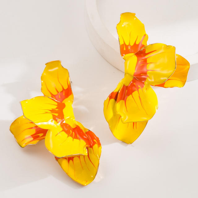Boho color enamel alloy flower big earrings
