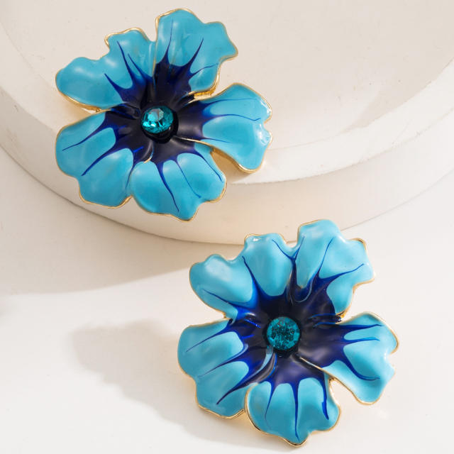 Holiday color enamel alloy flower petal big earrings