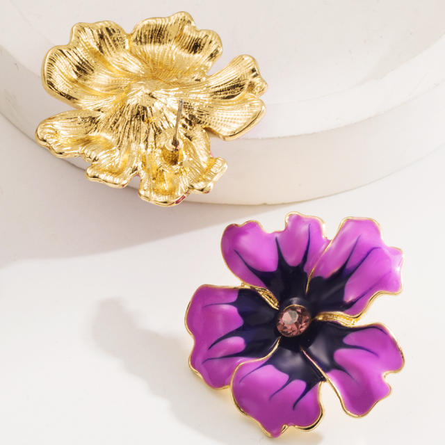 Holiday color enamel alloy flower petal big earrings