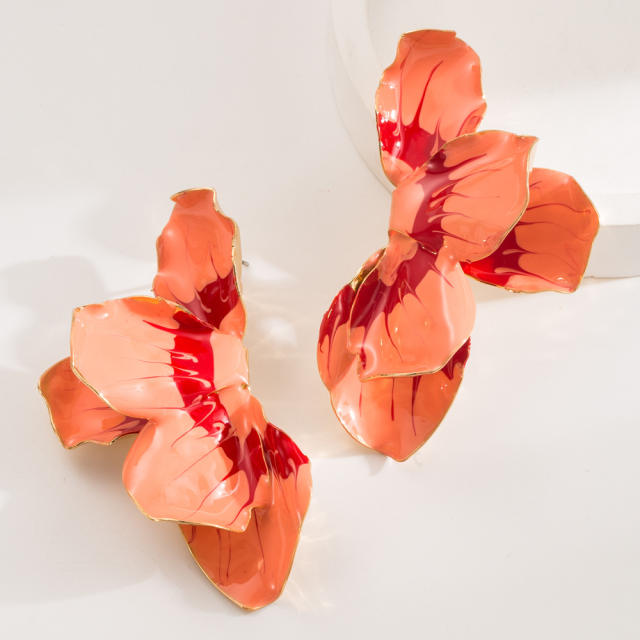Boho color enamel alloy flower big earrings