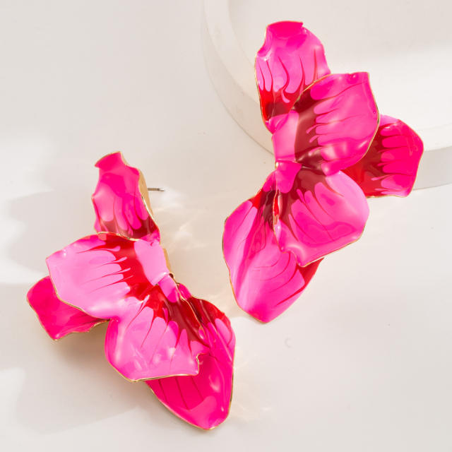 Boho color enamel alloy flower big earrings