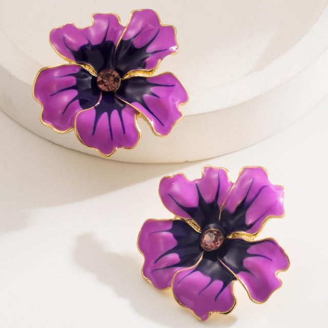 Holiday color enamel alloy flower petal big earrings