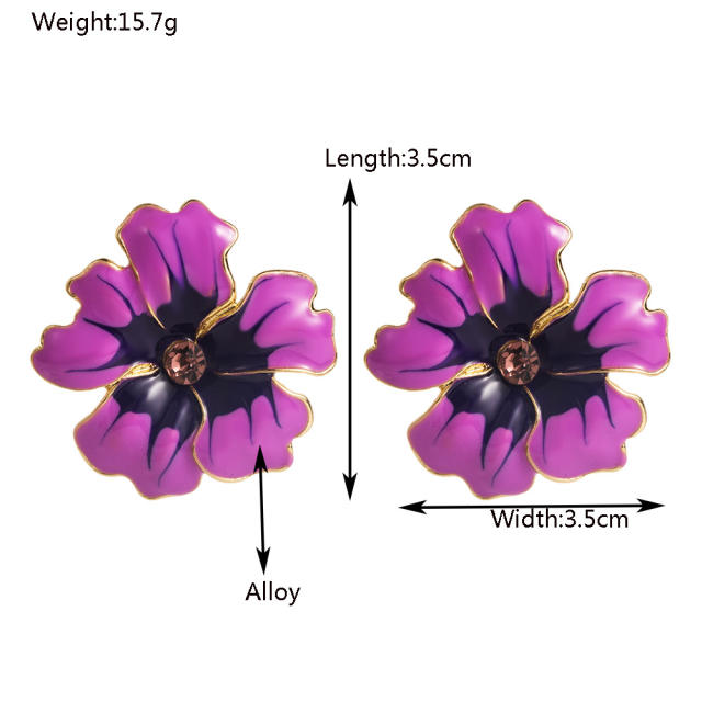 Holiday color enamel alloy flower petal big earrings