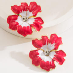 Holiday color enamel alloy flower petal big earrings