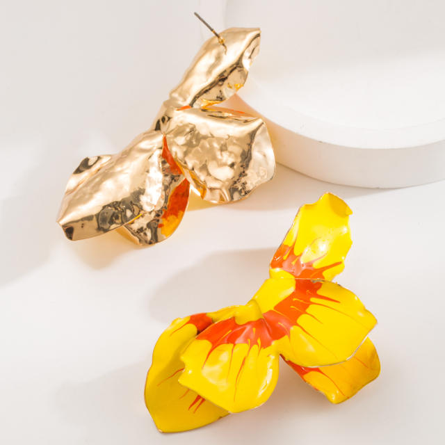 Boho color enamel alloy flower big earrings
