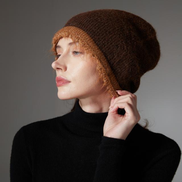 Winter mix color knitted wood yarn beanie cap