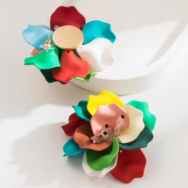 ZARA same design colorful acrylic petal flower holiday big earrings