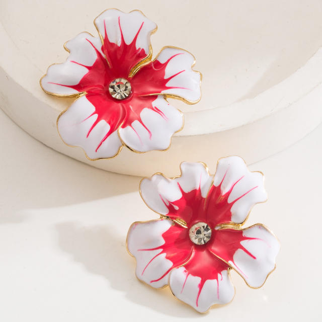 Holiday color enamel alloy flower petal big earrings