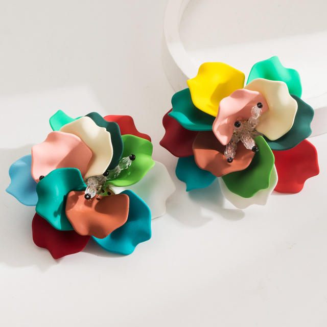 ZARA same design colorful acrylic petal flower holiday big earrings