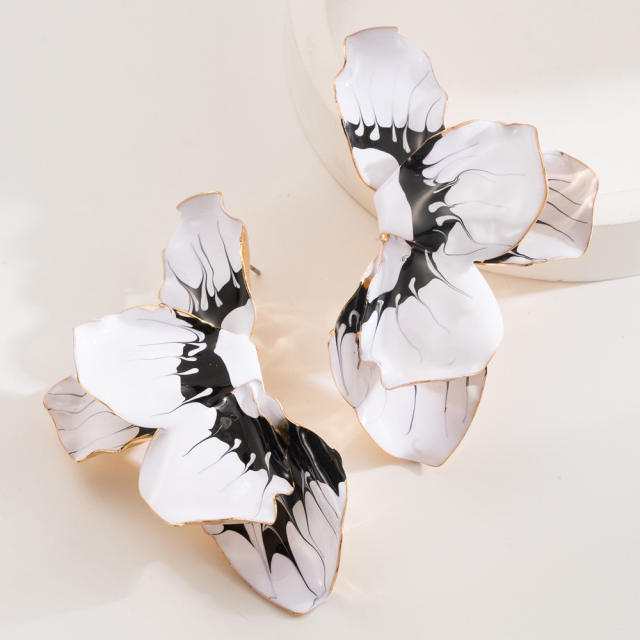 Boho color enamel alloy flower big earrings