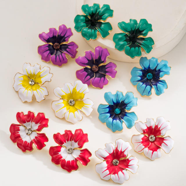 Holiday color enamel alloy flower petal big earrings