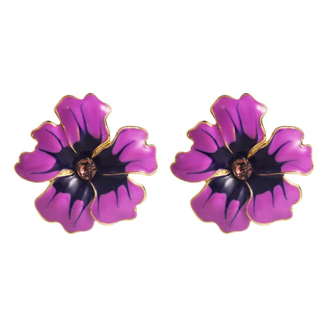 Holiday color enamel alloy flower petal big earrings