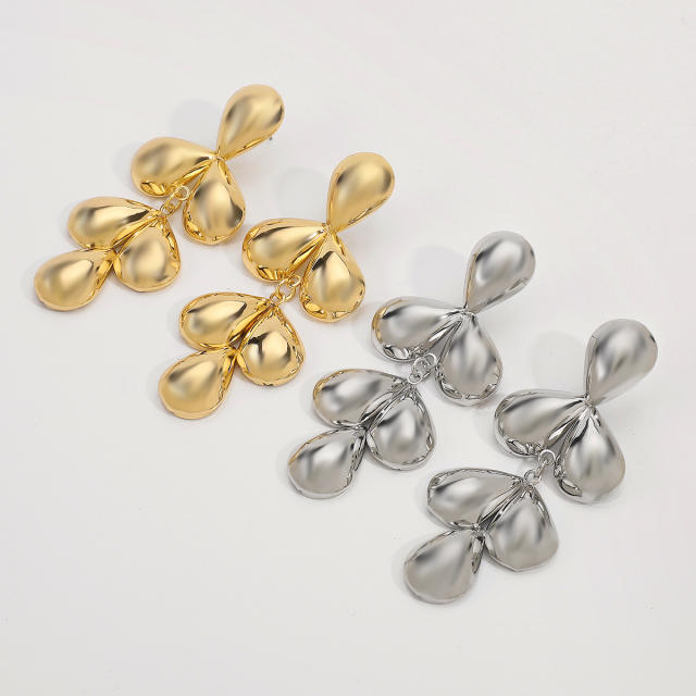 Chunky leaf drop big metal earrings