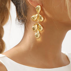 Chunky leaf drop big metal earrings