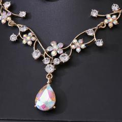 Sweet colorful glass crystal statement flower necklace set wedding necklace set