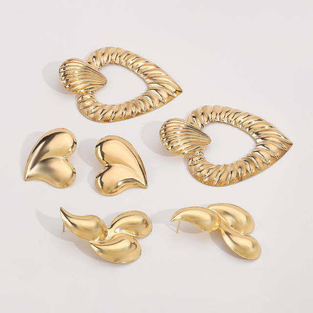 Hot sale gold color chunky big metal earrings collection heart earrings