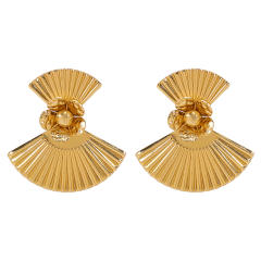 Hot sale gold color geometric fold fan shape big earrings collection