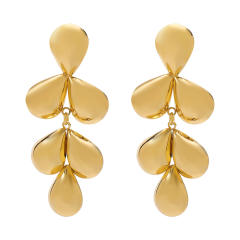 Chunky leaf drop big metal earrings