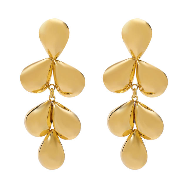 Chunky leaf drop big metal earrings