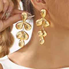 Chunky leaf drop big metal earrings