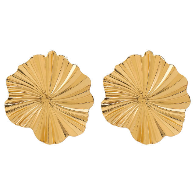 Hot sale gold color geometric fold fan shape big earrings collection